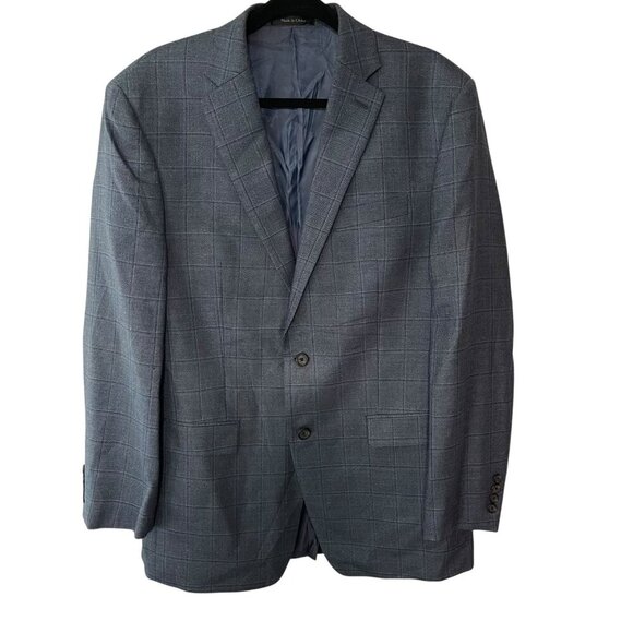 Lauren Ralph Lauren Mens Sport Coat Blazer Blue Gray Check Size 42L Silk Wool - Picture 1 of 10